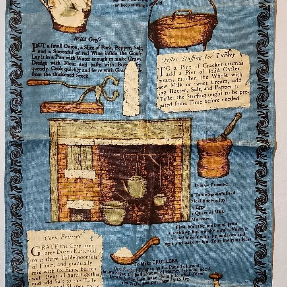 Early NEW ENGLAND Cookery Souvenir Tea Towel  Belgian Linen